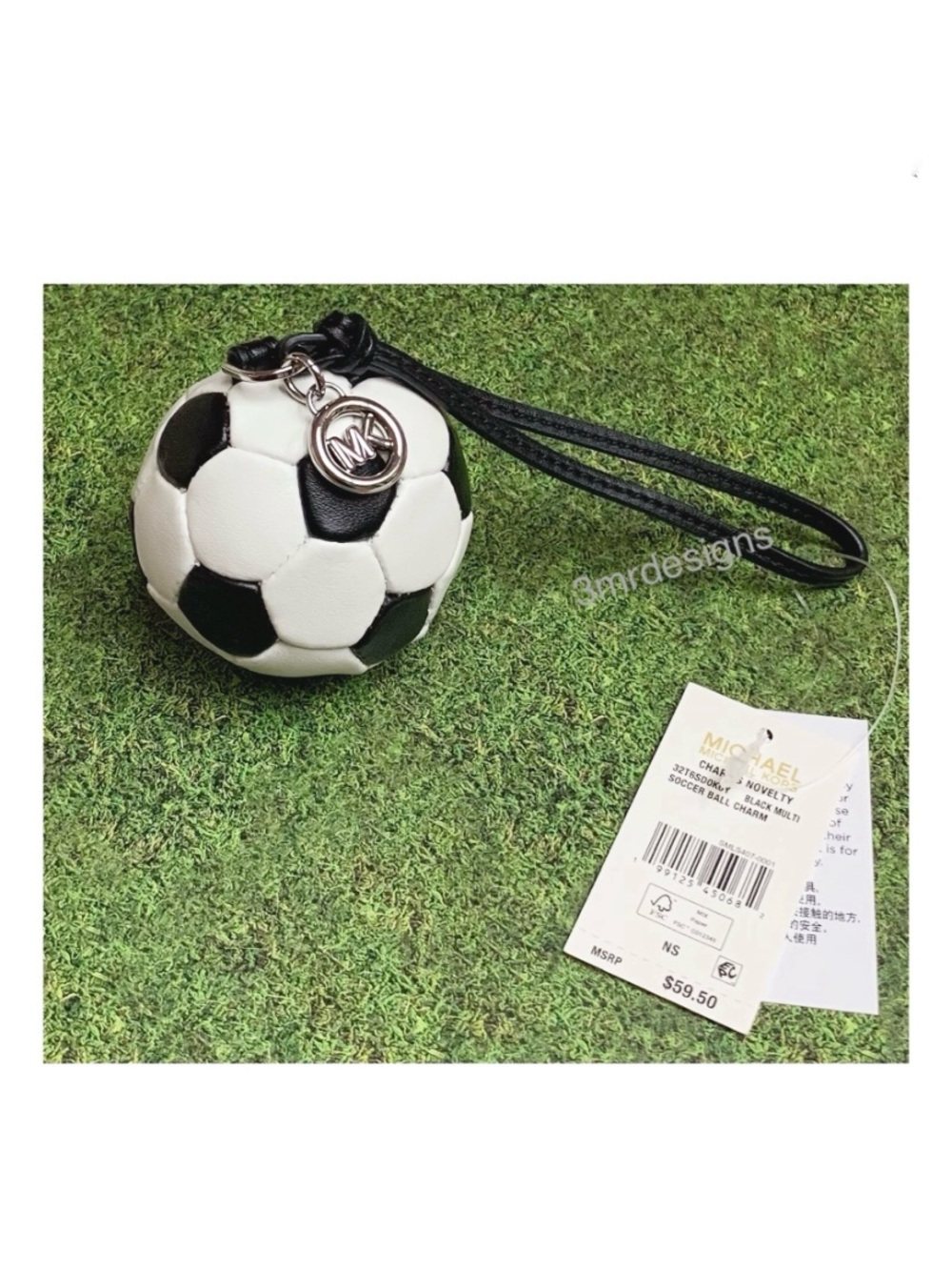 NWT MICHAEL KORS SOCCER BALL Silver-Tone Faux Leather & Nappa Leather Bag Charm - Picture 11 of 12